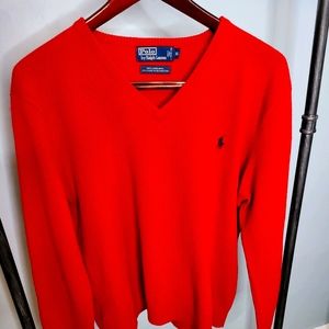 Cardinal Red lambswool V neck polo sweater xl